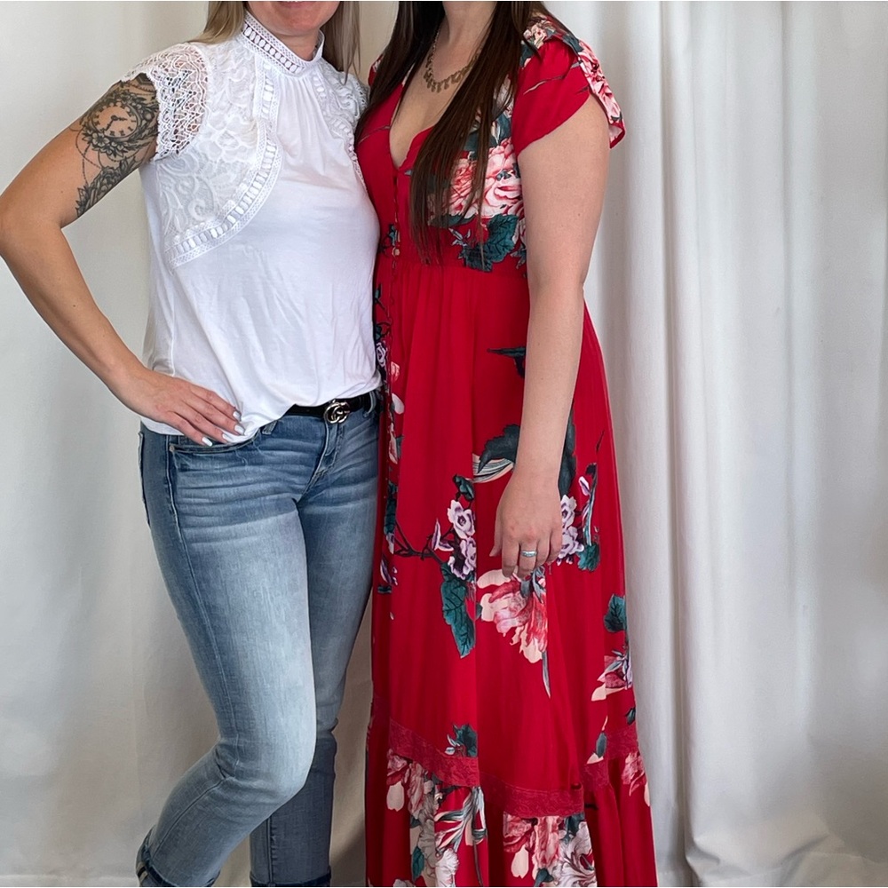 Jade Red and Pink Floral Maxi Dress